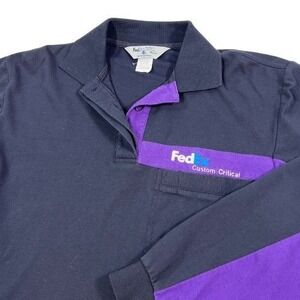 FedEx Polo Shirt Mens Large Regular Black Purple Stan Herman Long Sleeve Work